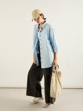 Blue & White Penny Stripes Oversized Shirt -SASSAFRAS