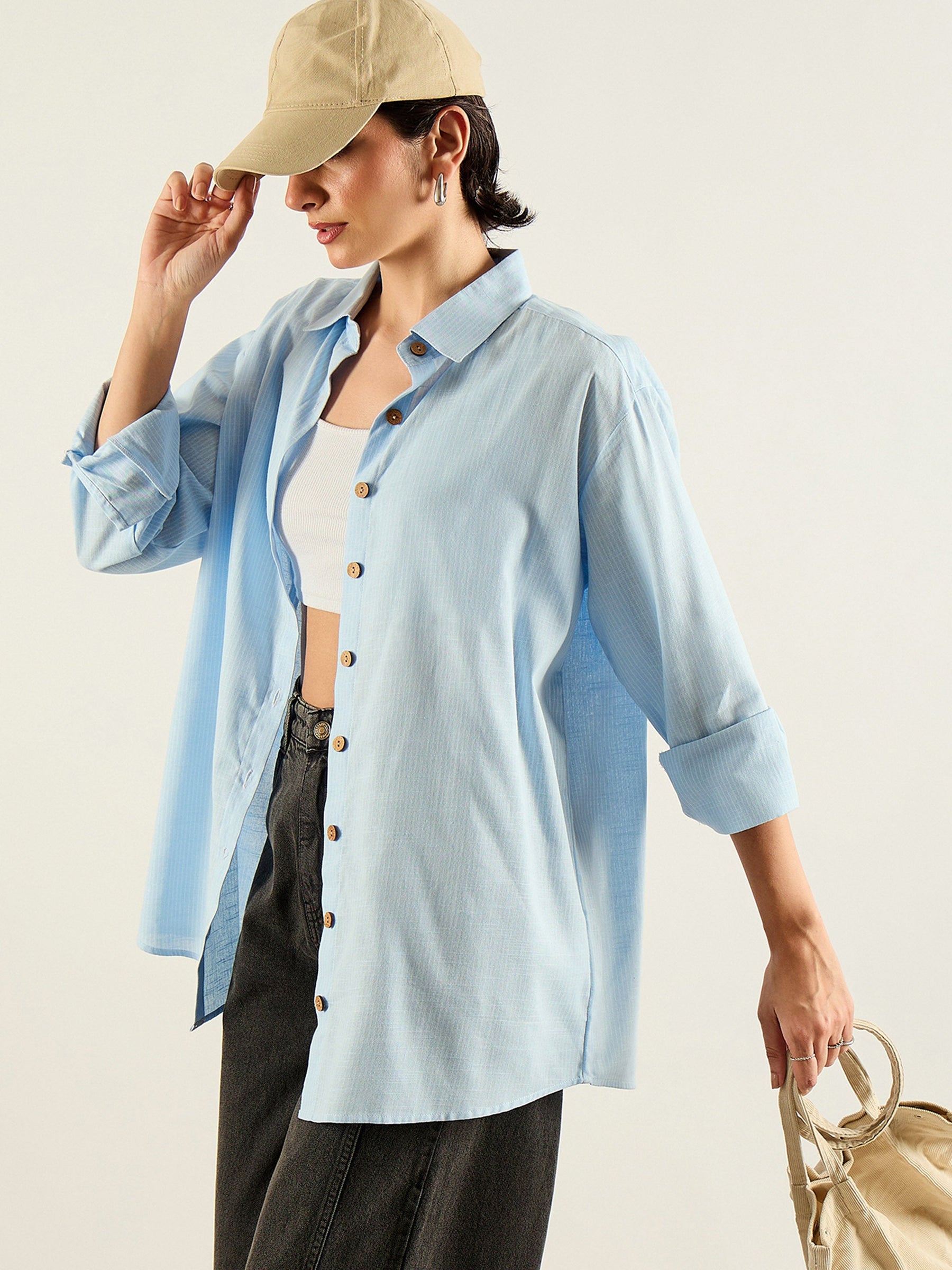 Blue & White Penny Stripes Oversized Shirt -SASSAFRAS