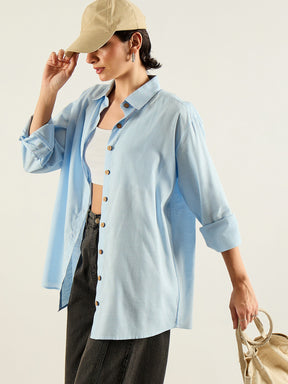 Blue & White Penny Stripes Oversized Shirt -SASSAFRAS