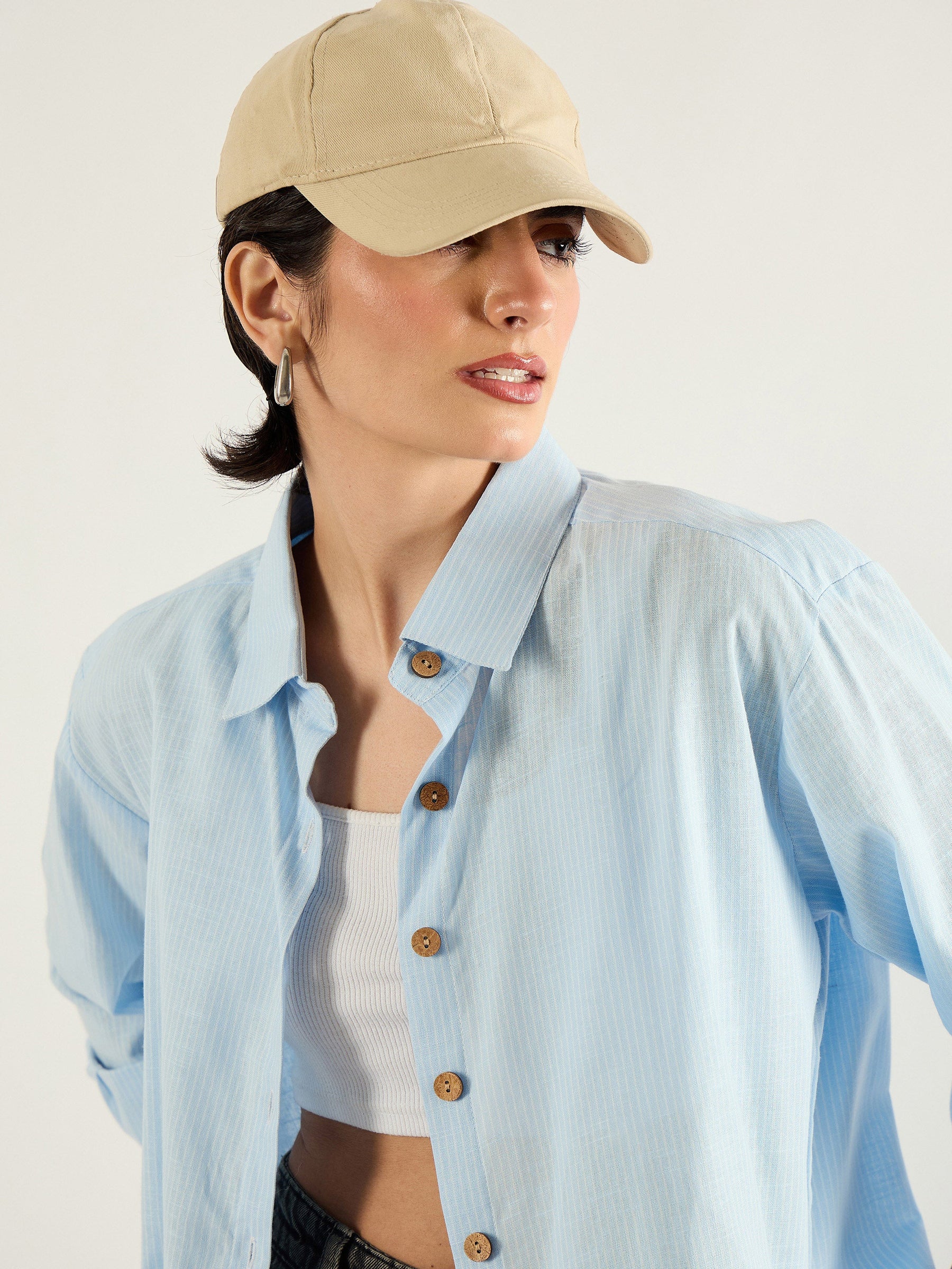 Blue & White Penny Stripes Oversized Shirt -SASSAFRAS