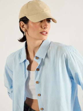 Blue & White Penny Stripes Oversized Shirt -SASSAFRAS