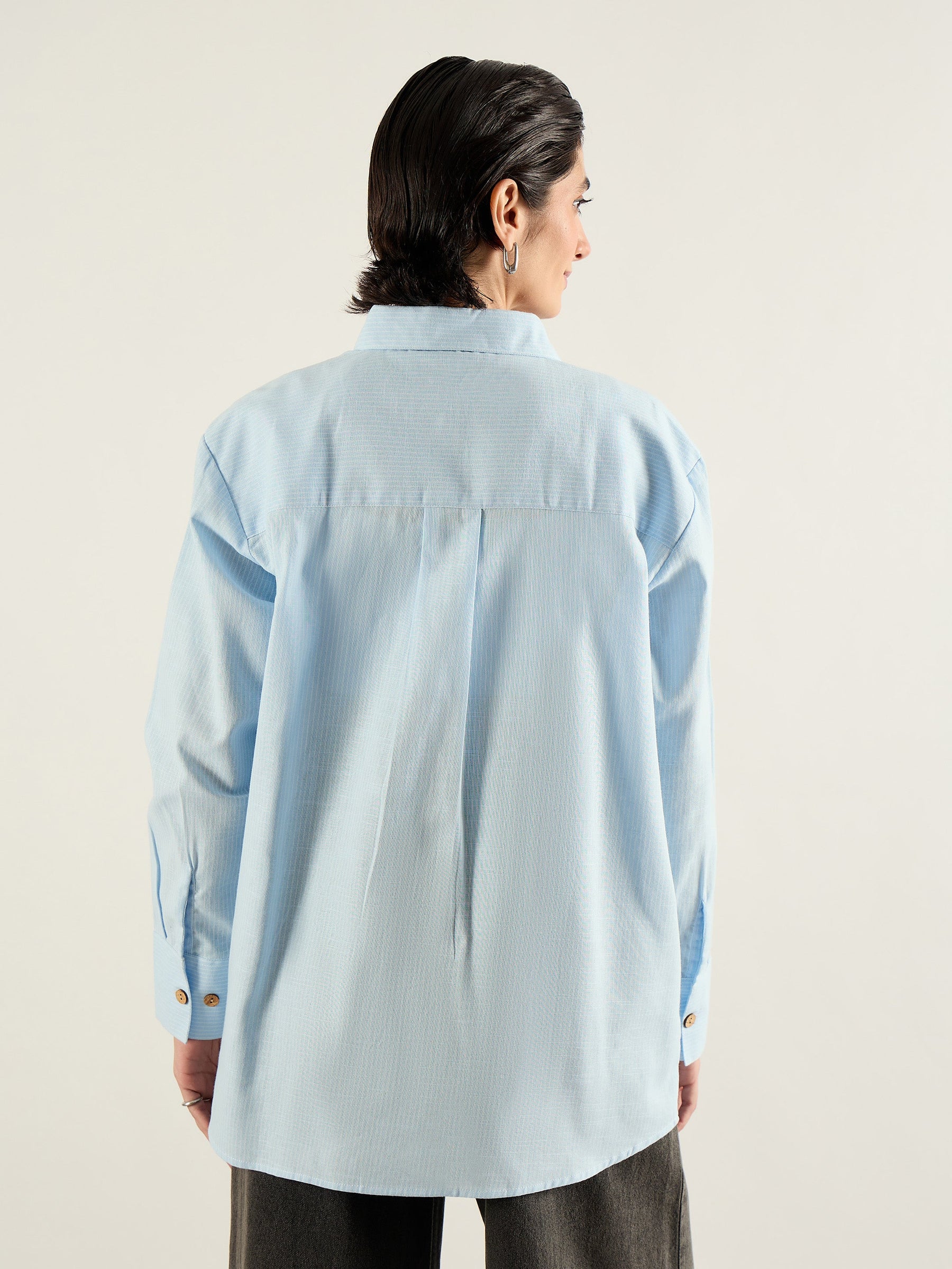 Blue & White Penny Stripes Oversized Shirt -SASSAFRAS