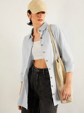 Grey & White Penny Stripes Oversized Shirt -SASSAFRAS