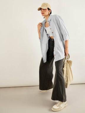 Grey & White Penny Stripes Oversized Shirt -SASSAFRAS