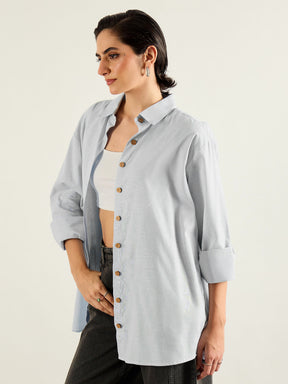 Grey & White Penny Stripes Oversized Shirt -SASSAFRAS