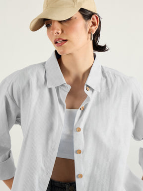 Grey & White Penny Stripes Oversized Shirt -SASSAFRAS