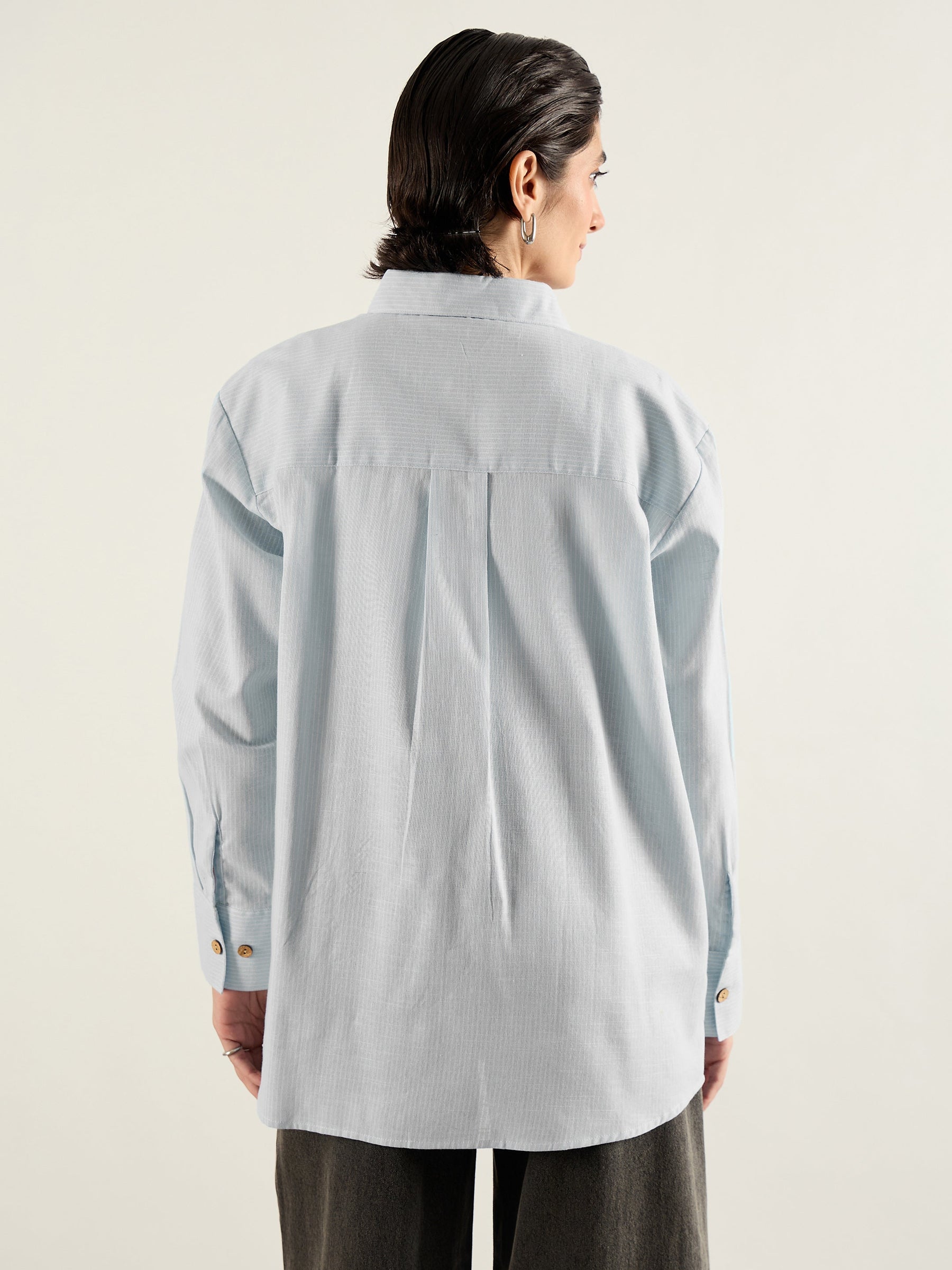Grey & White Penny Stripes Oversized Shirt -SASSAFRAS
