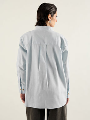 Grey & White Penny Stripes Oversized Shirt -SASSAFRAS