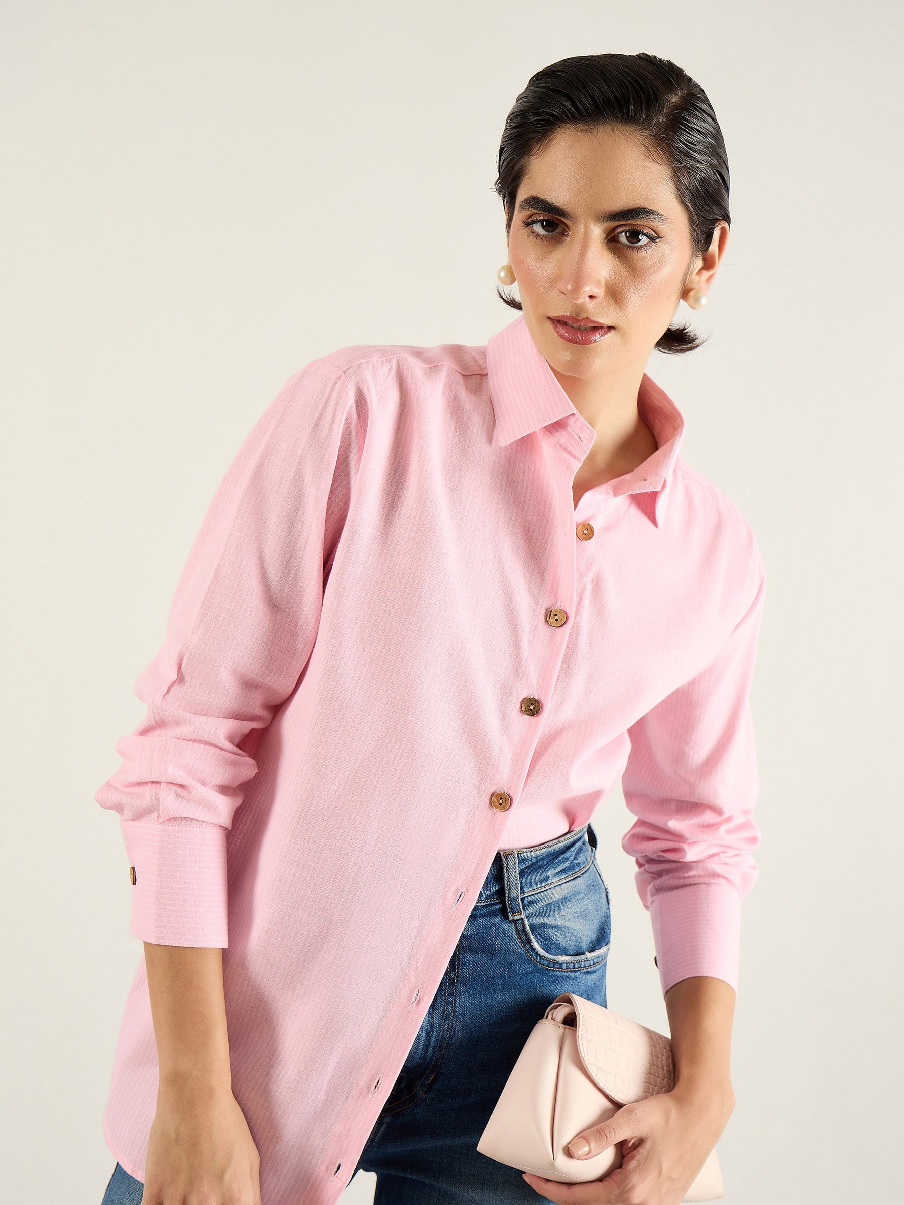 Pink & White Penny Stripe Oversized Shirt -SASSAFRAS