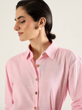 Pink & White Penny Stripe Oversized Shirt -SASSAFRAS