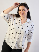 White & Black Polka Dot Regular Shirt-SASSAFRAS CURVE