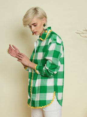 Green Big Check Ric Rac Regular Shirt-Pink Paprika By SASSAFRAS