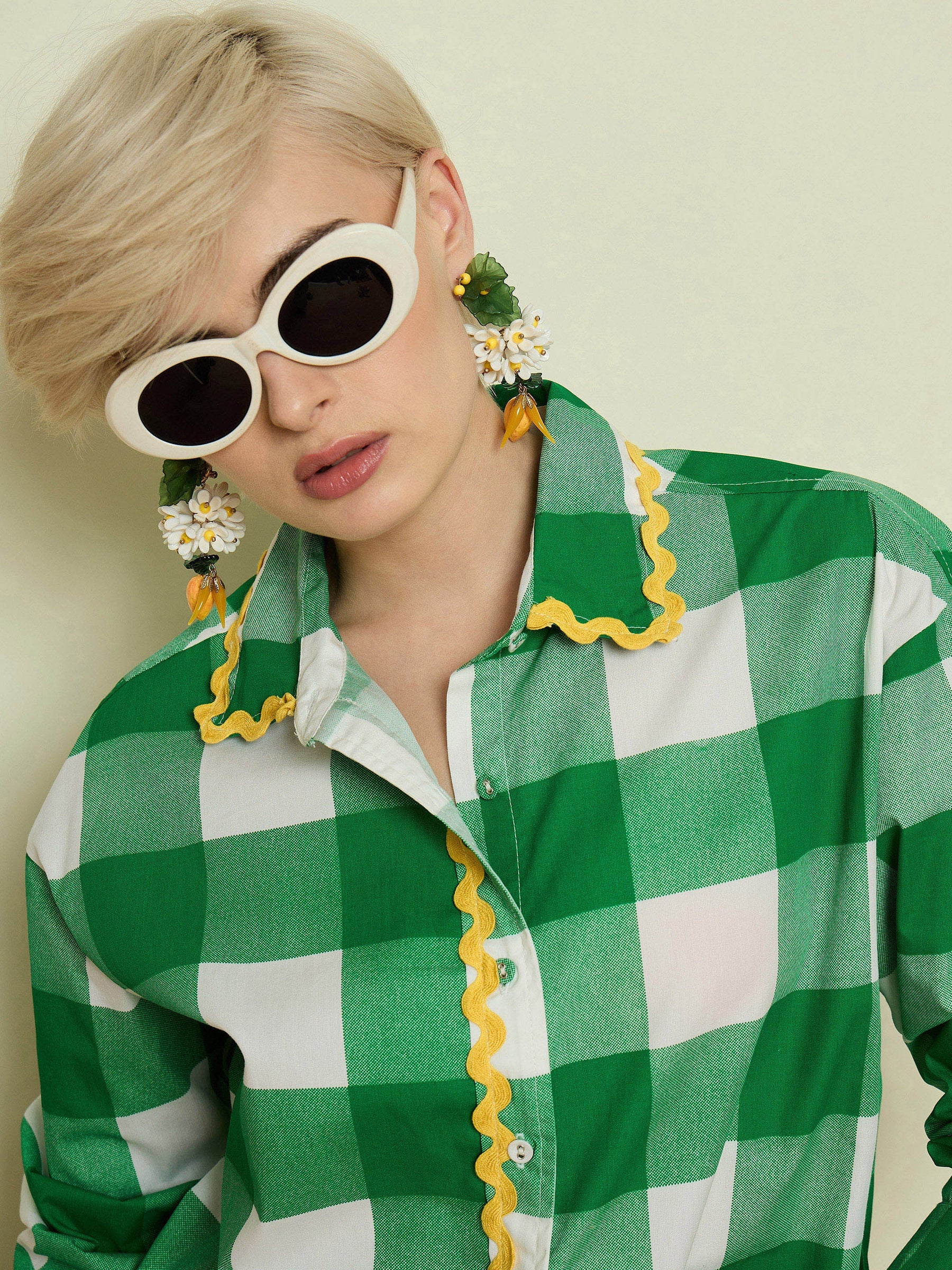 Green Big Check Ric Rac Regular Shirt-Pink Paprika By SASSAFRAS