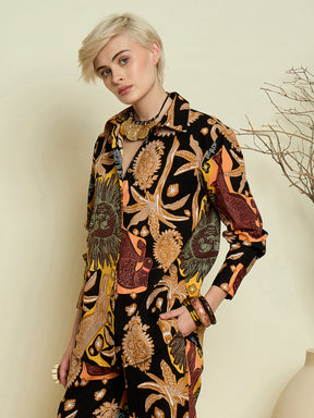 Black Boho Printed Regular Shirt-Pink Paprika By SASSAFRAS