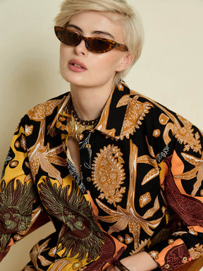 Black Boho Printed Regular Shirt-Pink Paprika By SASSAFRAS