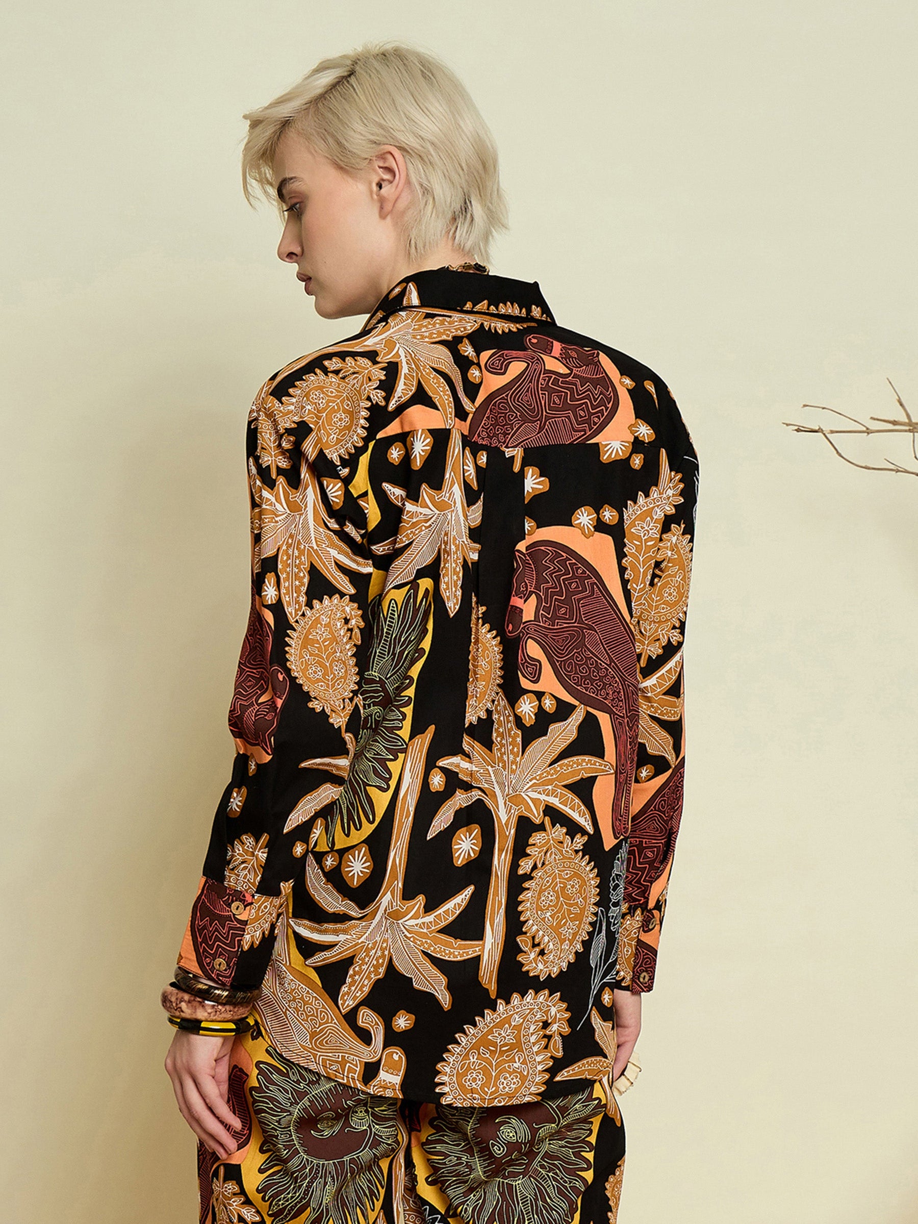 Black Boho Printed Regular Shirt-Pink Paprika By SASSAFRAS