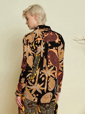 Black Boho Printed Regular Shirt-Pink Paprika By SASSAFRAS
