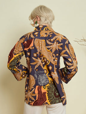 Grey Boho Printed Bell Sleeves Regular Shirt-Pink Paprika By SASSAFRAS