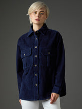 Navy Blue Corduroy Oversized Shirt-SASSAFRAS