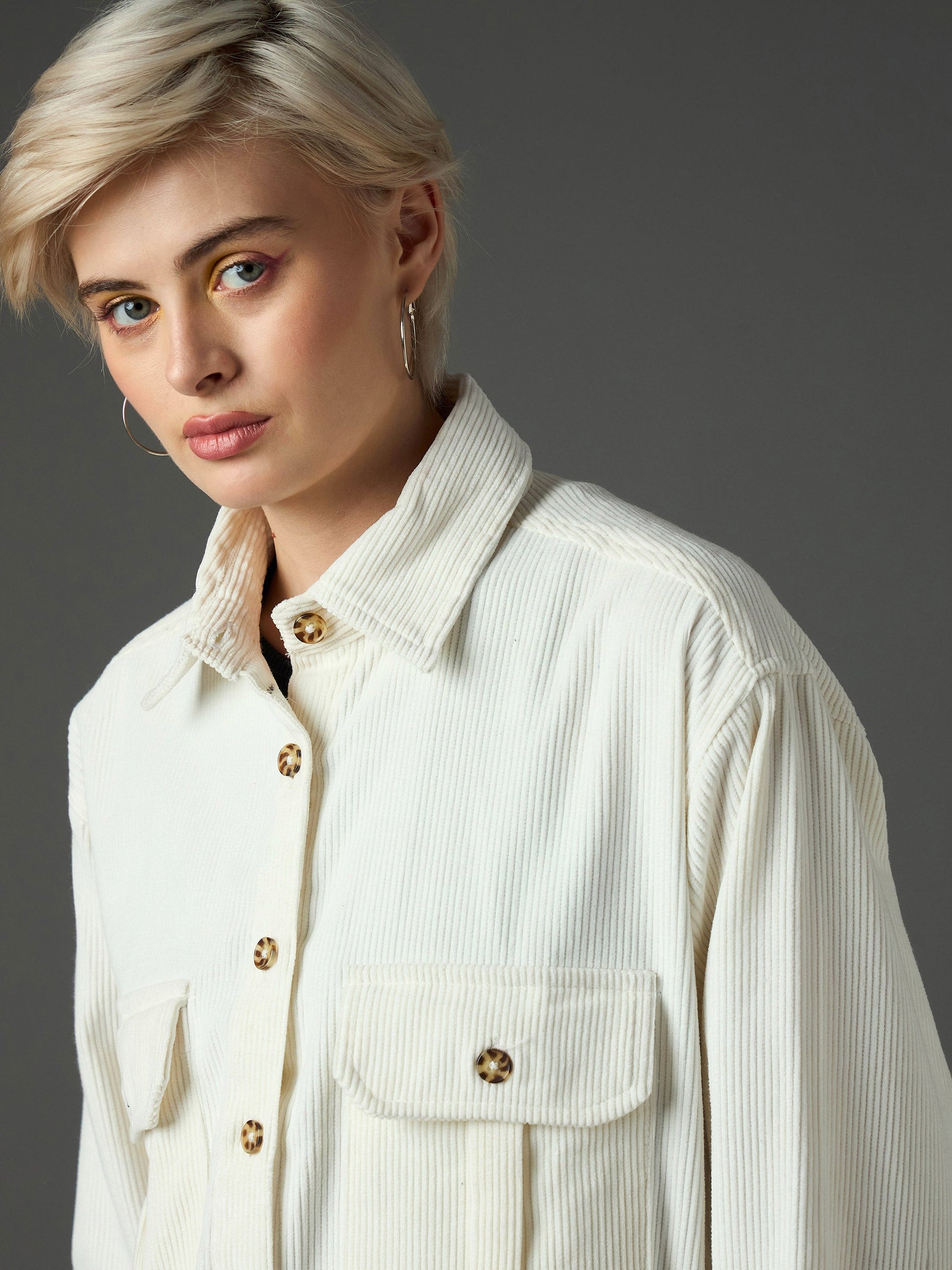 White Corduroy Oversized Shirt-SASSAFRAS