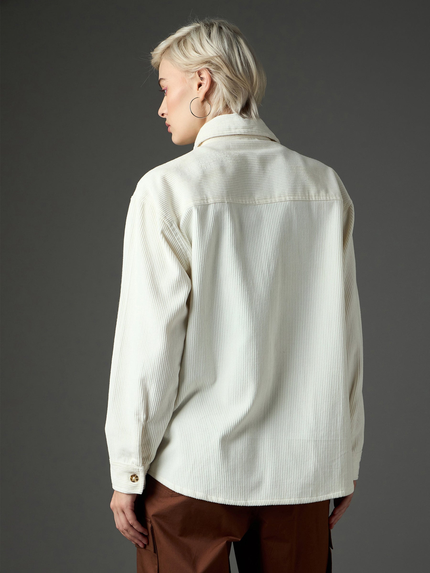 White Corduroy Oversized Shirt-SASSAFRAS