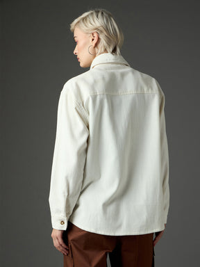White Corduroy Oversized Shirt-SASSAFRAS