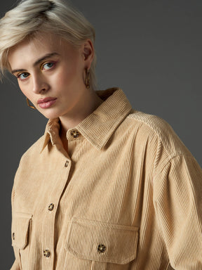 Light Beige Corduroy Oversized Shirt-SASSAFRAS