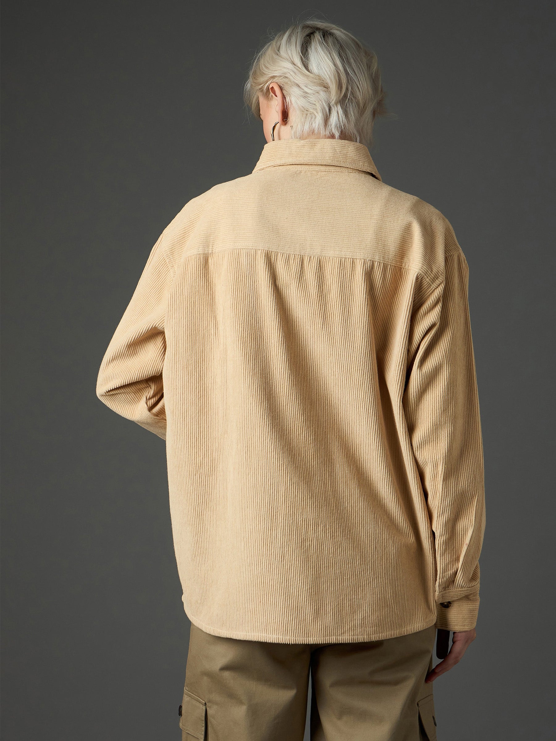 Light Beige Corduroy Oversized Shirt-SASSAFRAS