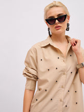 Beige Pearl Studded Regular Shirt -SASSAFRAS