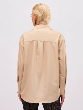Beige Pearl Studded Regular Shirt -SASSAFRAS