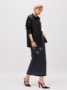 Black Shoulder Embellished Slim Fit Shirt -SASSAFRAS
