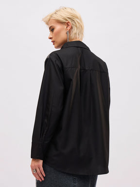 Black Shoulder Embellished Slim Fit Shirt -SASSAFRAS
