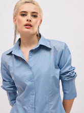 Dull Blue Shoulder Embellished Slim Fit Shirt -SASSAFRAS