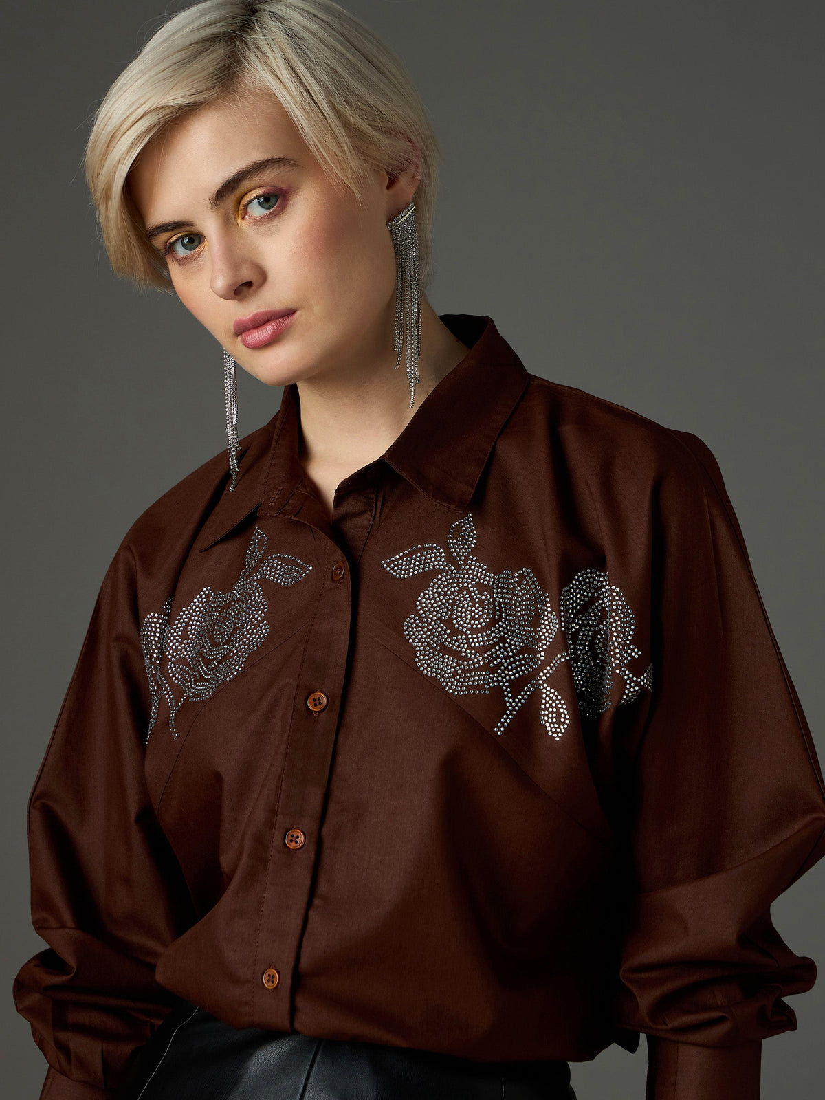 Coffee Brown Shoulder Patch Regular Shirt -SASSAFRAS