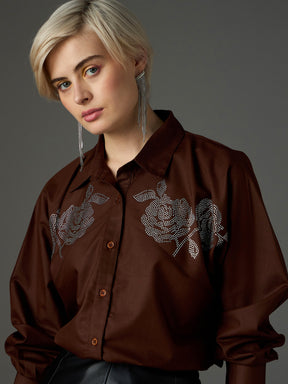 Coffee Brown Shoulder Patch Regular Shirt -SASSAFRAS
