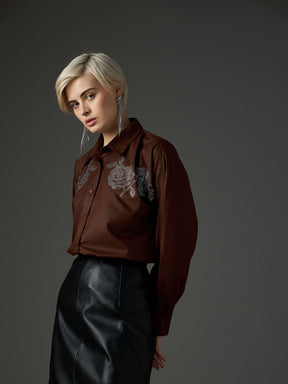 Coffee Brown Shoulder Patch Regular Shirt -SASSAFRAS
