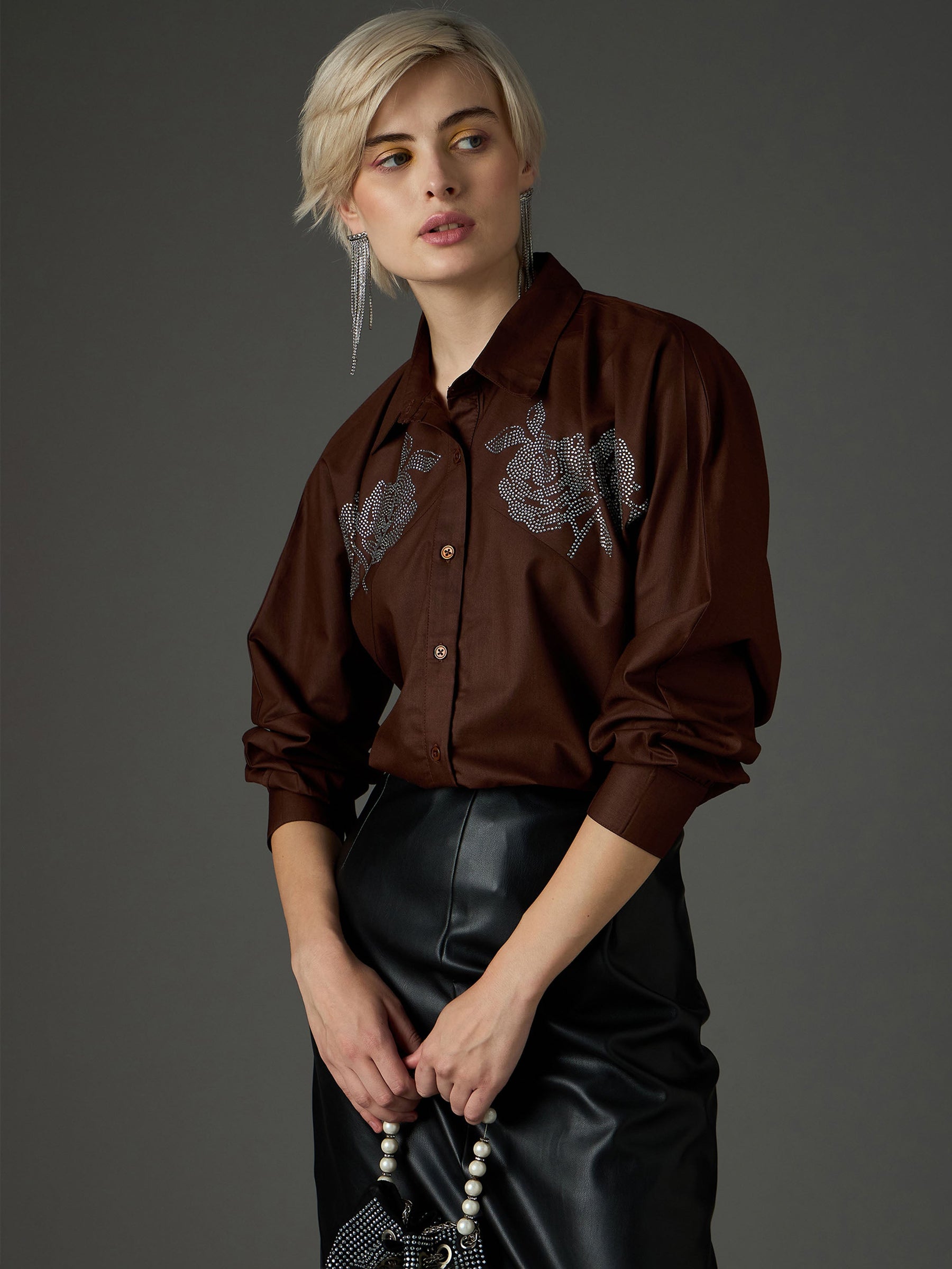 Coffee Brown Shoulder Patch Regular Shirt -SASSAFRAS