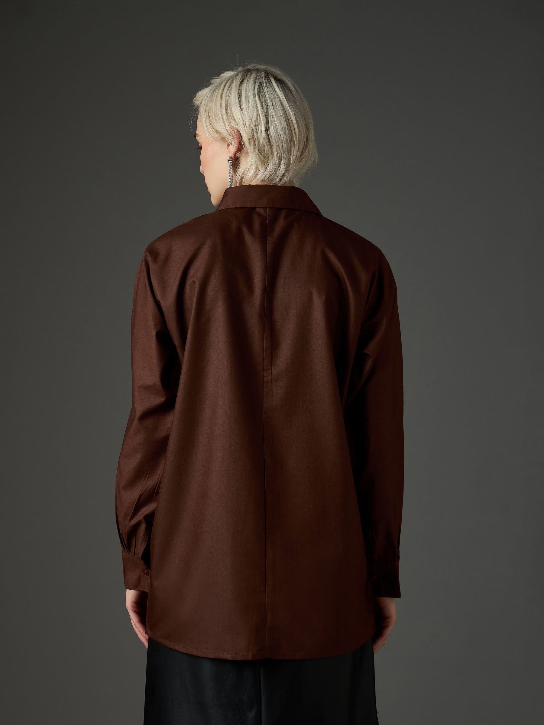 Coffee Brown Shoulder Patch Regular Shirt -SASSAFRAS