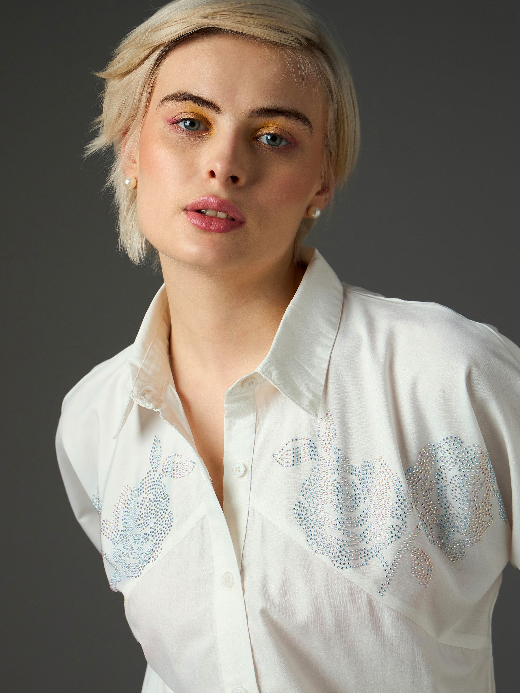 White Shoulder Patch Regular Shirt -SASSAFRAS