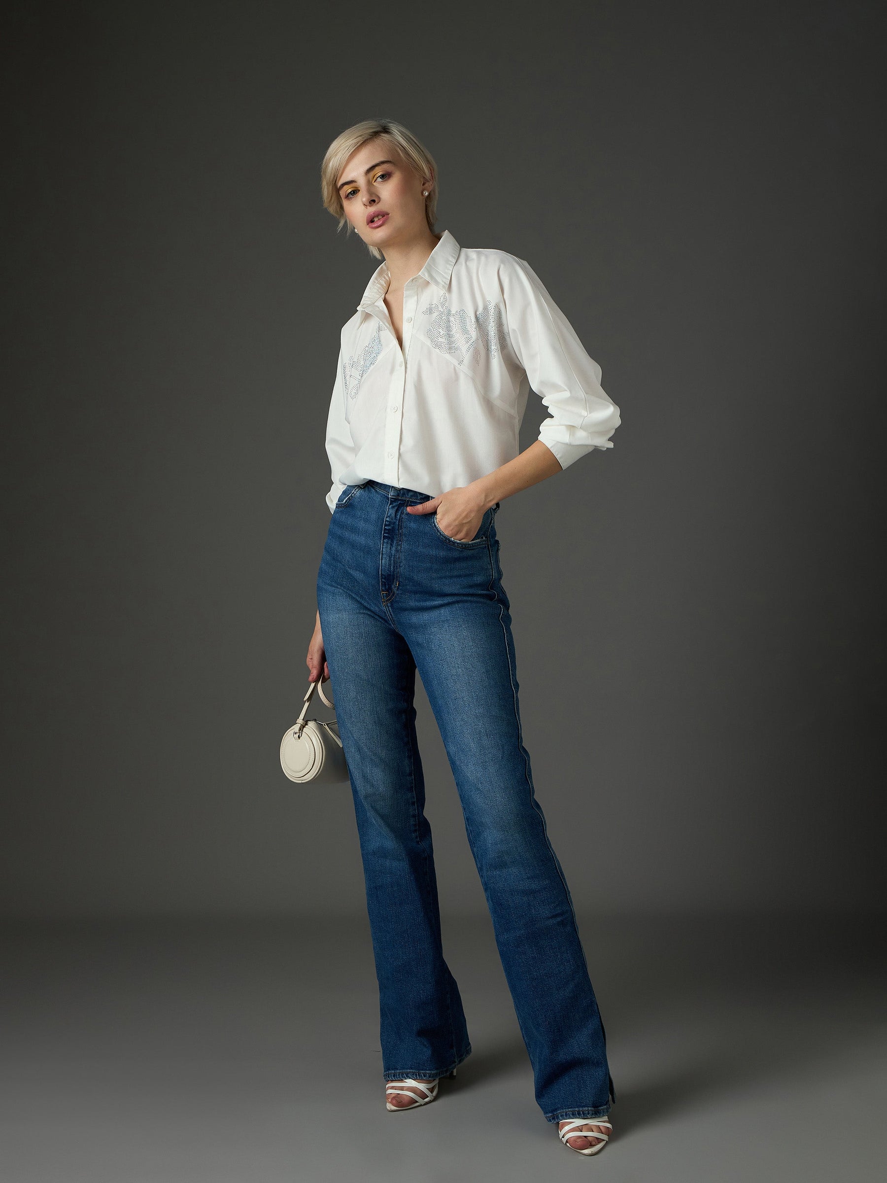 White Shoulder Patch Regular Shirt -SASSAFRAS