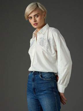 White Shoulder Patch Regular Shirt -SASSAFRAS