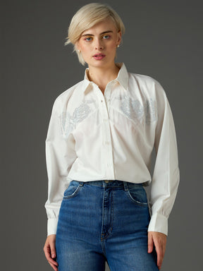White Shoulder Patch Regular Shirt -SASSAFRAS