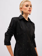 Black Front Studded Slim Fit Shirt -SASSAFRAS