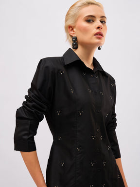 Black Front Studded Slim Fit Shirt -SASSAFRAS