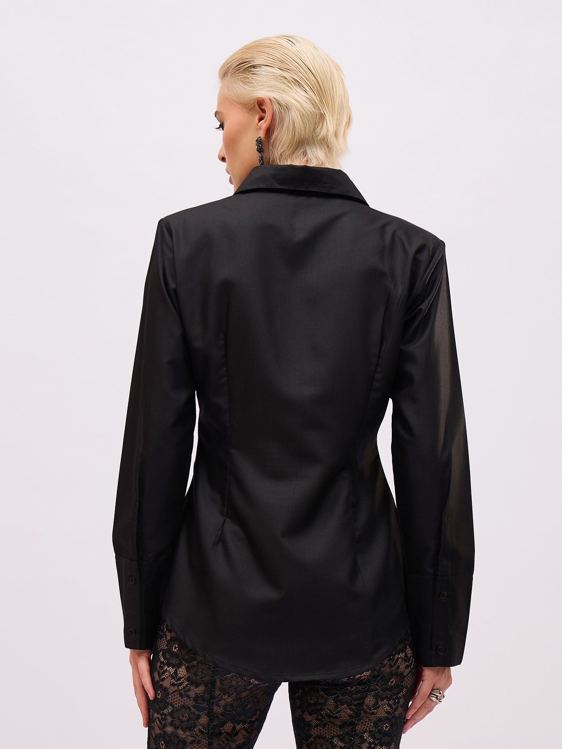 Black Front Studded Slim Fit Shirt -SASSAFRAS