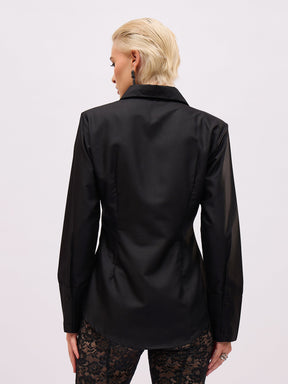 Black Front Studded Slim Fit Shirt -SASSAFRAS