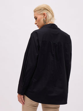Black Pearl Studded Regular Shirt -SASSAFRAS