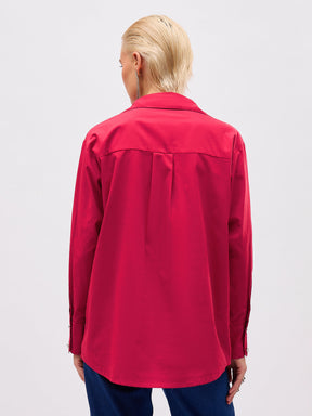 Fuchsia Pocket Rhinestone Embellished Regular Shirt -SASSAFRAS