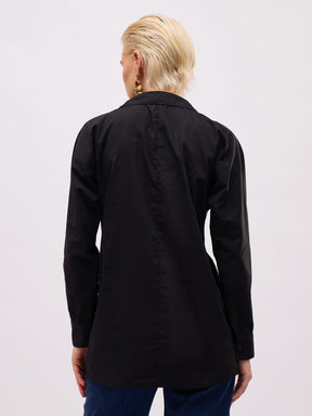 Black Raglan Sleeve Pearl Studded Regular Shirt -SASSAFRAS