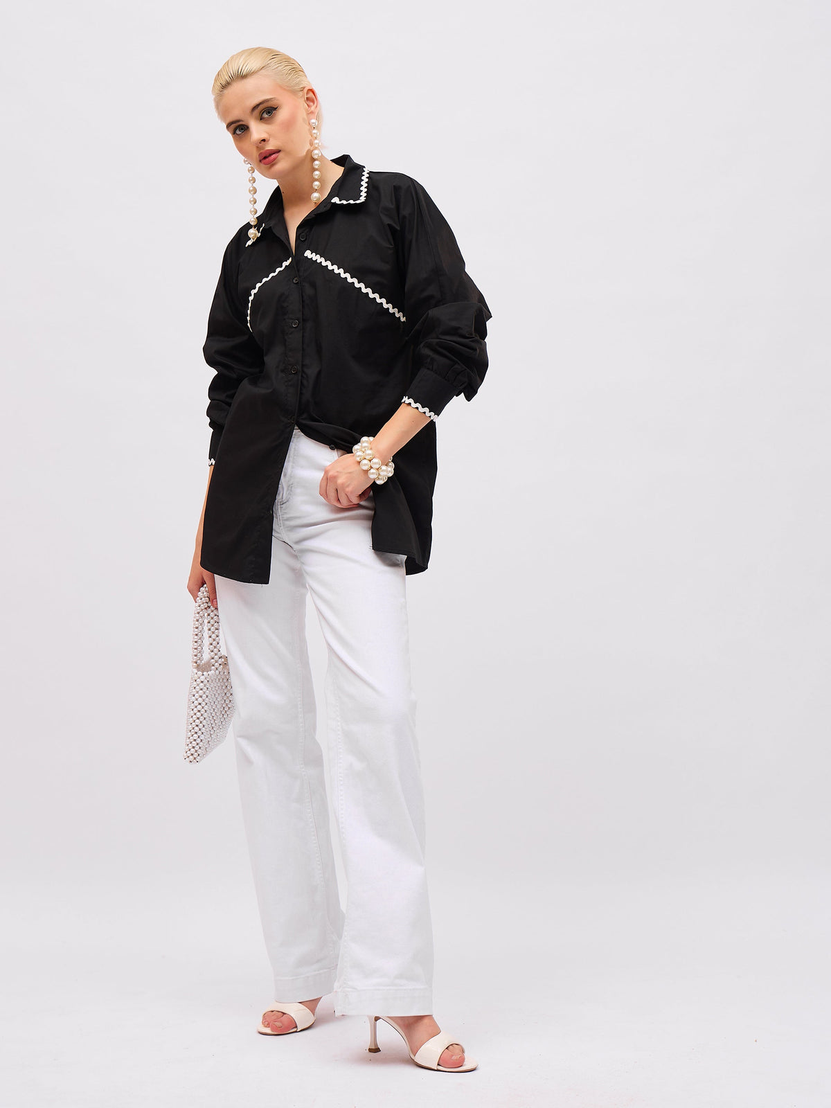 Black Ric Rac Lace Regular Fit Shirt -SASSAFRAS
